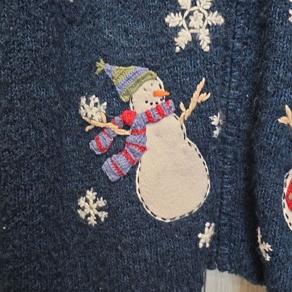 Croft & Barrow | Silk and Wool Christmas Snowman Sweater Cardigan - Picture 3 of 8